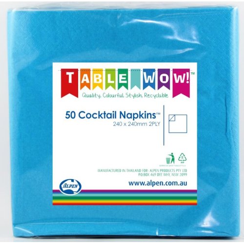 300x Napkins Azure Blue Cocktail 2ply 25cm x 25cm