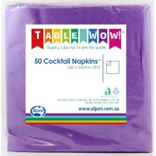 300x Napkins Purple Cocktail Napkins Purple 2ply 25cm x 25cm