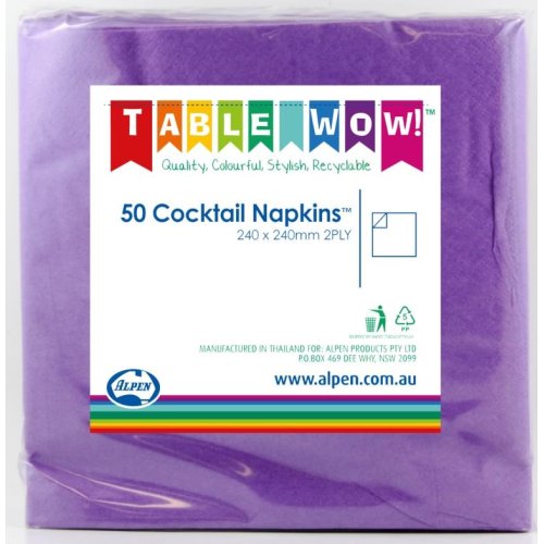 300x Napkins Purple Cocktail Napkins Purple 2ply 25cm x 25cm