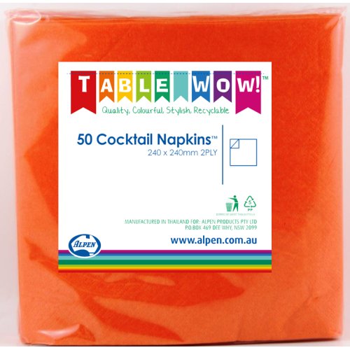 300x Napkins Orange Cocktail 2ply 25cm x 25cm
