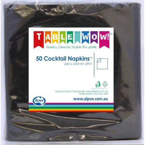 300x Napkins Black Cocktail 2ply 25cm x 25cm