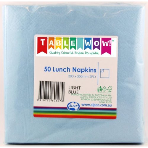 300x Napkins Light Blue Lunch Dinner 2ply 33cm x 33cm
