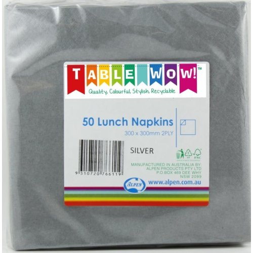 300x Napkins Silver Lunch Dinner 2ply 33cm x 33cm