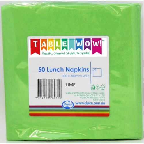 300x Napkins Lime Green Lunch Dinner 2ply 33cm x 33cm