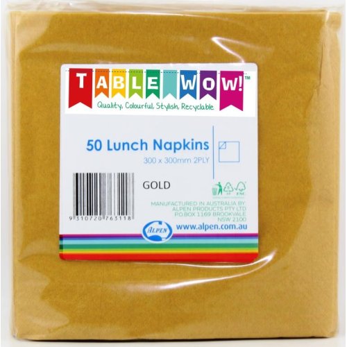 300x Napkins Gold Lunch Dinner 2ply 33cm x 33cm