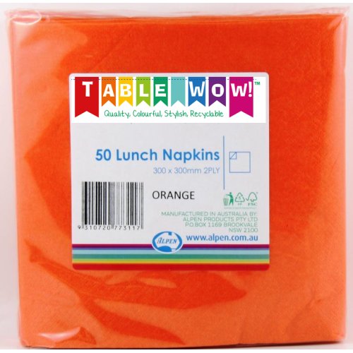 300x Napkins Orange Lunch Dinner 2ply 33cm x 33cm