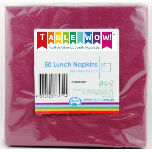 300x Napkins Burgundy Red Lunch Dinner 2ply 33cm x 33cm