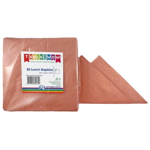 300x Napkins Metallic Rose Gold 33cm Cocktail Lunch Snacks Coasters 2ply