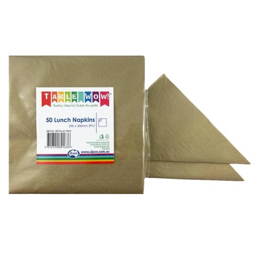 300x Napkins Metallic Gold 33cm Cocktail Lunch Snacks Coasters 2ply
