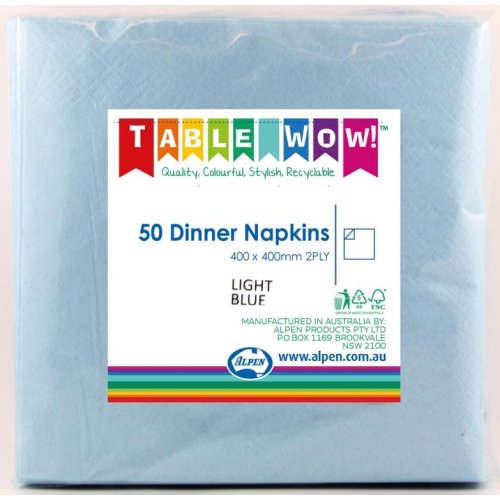 300x Napkins Light Blue Dinner 2ply 40cm x 40cm