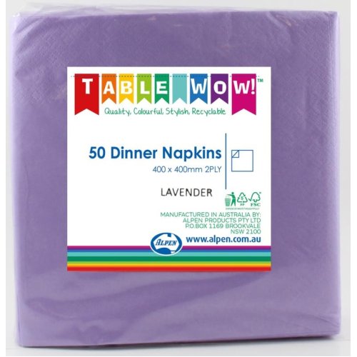 300x Napkins Lavender Purple Dinner 2ply 40cm x 40cm