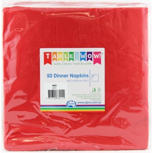 300x Napkins Red Dinner 2ply 40cm x 40cm