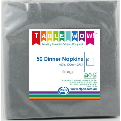 300x Napkins Silver Dinner 2ply 40cm x 40cm