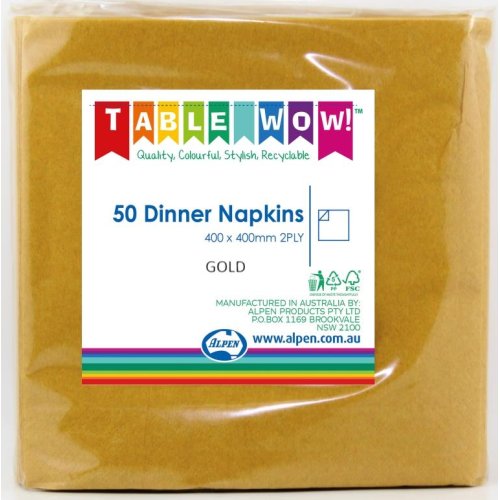 300x Napkins Gold Dinner 2ply 40cm x 40cm