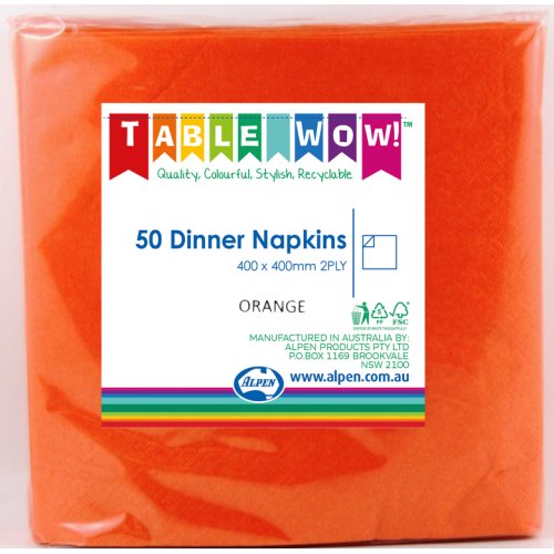 300x Napkins Orange Dinner 2ply 40cm x 40cm