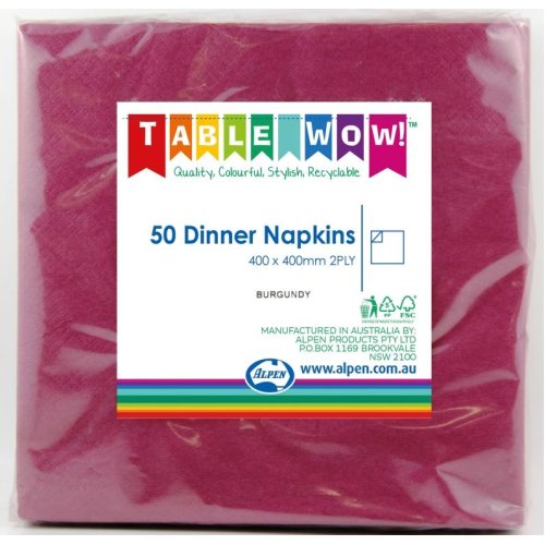 300x Napkins Burgundy Red Dinner 2ply 40cm x 40cm