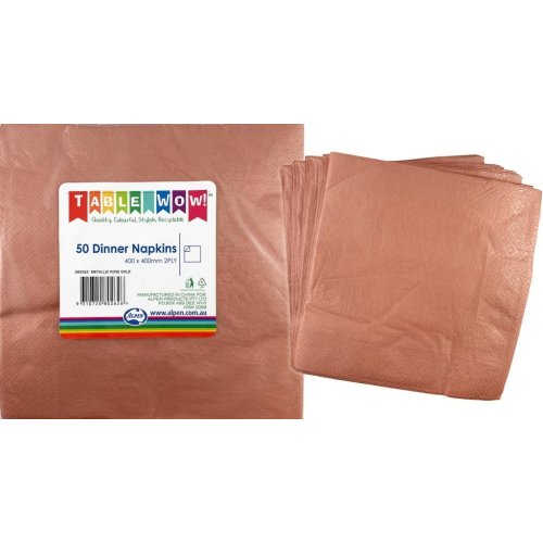 300x Napkins Metallic Rose 40cm Dinner Lunch Gold 2ply