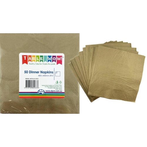 300x Napkins Metallic Gold 40cm Dinner Lunch 2ply