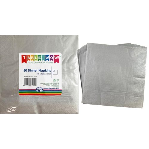 300x Napkins Metallic Silver 40cm Dinner Lunch 2ply