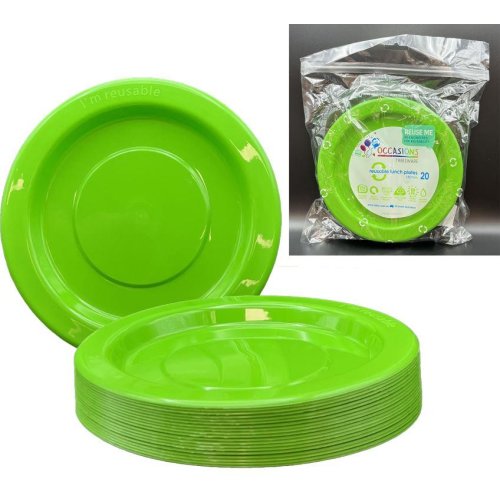 80x Plates Round Lime Green Reusable Plastic Lunch Picnic Dinner 18cm