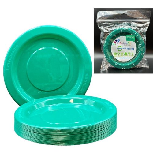 80x Plates Round Green Reusable Plastic Lunch Picnic Dinner 18cm