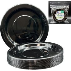 80x Plates Round Black Reusable Plastic Lunch Picnic Dinner 18cm