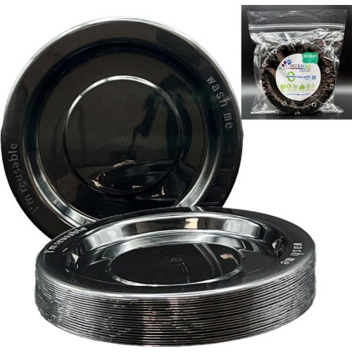 80x Plates Round Black Reusable Plastic Lunch Picnic Dinner 18cm