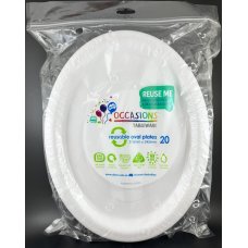 80x Plates Oval White Reusable Plastic Lunch Picnic Dinner 31.5cm x 24.5cm
