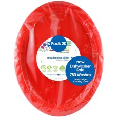 80x Plates Oval Red Reusable Plastic Lunch Picnic Dinner 31.5cm x 24.5cm