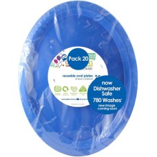 80x Plates Oval Royal Blue Reusable Plastic Lunch Picnic Dinner 31.5cm x 24.5cm