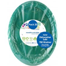 100x Plates Oval Green Reusable Plastic Lunch Picnic Dinner 31.5cm x 24.5cm
