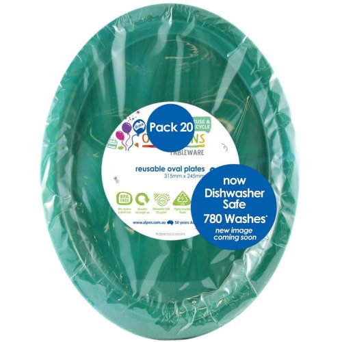 80x Plates Oval Green Reusable Plastic Lunch Picnic Dinner 31.5cm x 24.5cm