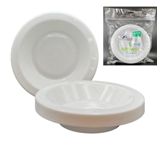 80x Bowls Oval White Reusable Plastic Lunch Picnic Dinner 18cm