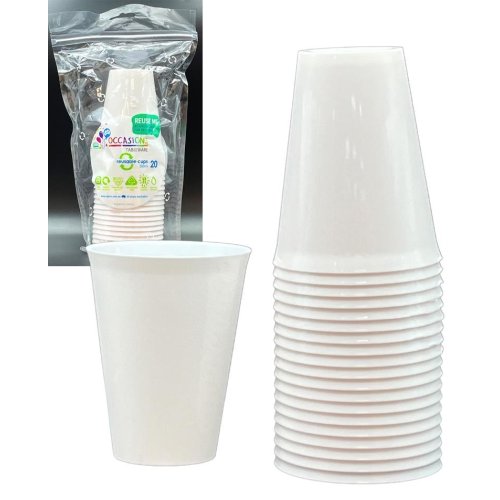 80x Plastic Cups White 285ml Reusable Recyclable