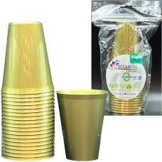80x Plastic Cups Gold 285ml Reusable Recyclable