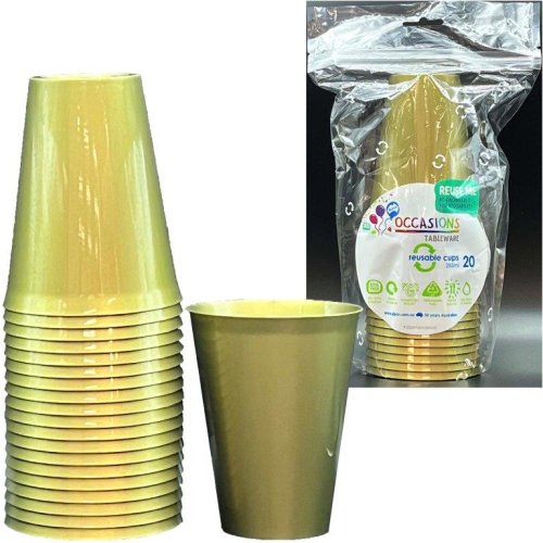 80x Plastic Cups Gold 285ml Reusable Recyclable