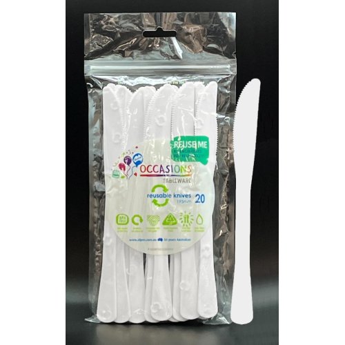 80x Plastic Knives White 195mm Cutlery Bulk Reusable