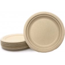 250x Sugar Cane Plates 18cm Round Natural Compostable Biodegradable