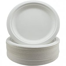 250x Sugar Cane Plates 18cm Round White Compostable Biodegradable