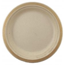 100x Sugar Cane Plates 23cm Round Natural Gold Rim Compostable Biodegradable