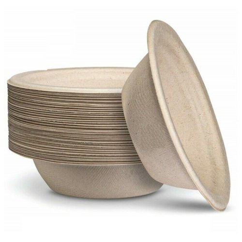 250x Sugar Cane Bowls 16cm Round Natural Compostable Biodegradable