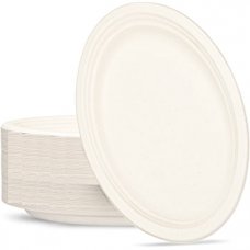 250x Sugar Cane Plates 32.5cm Oval White Compostable Biodegradable 325mm x 260nn