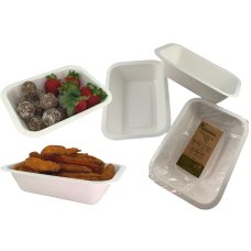 50x Sugarcane Serving Tray Dish 450ml White Rectangle