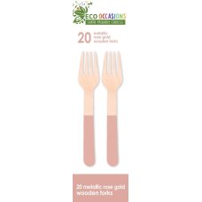 200x Wooden Forks Metallic Rose Gold