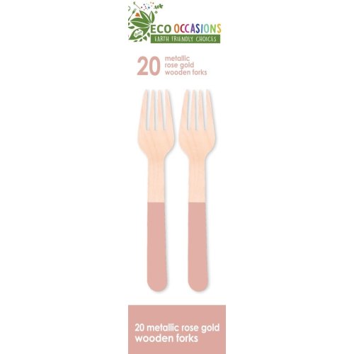 200x Wooden Forks Metallic Rose Gold