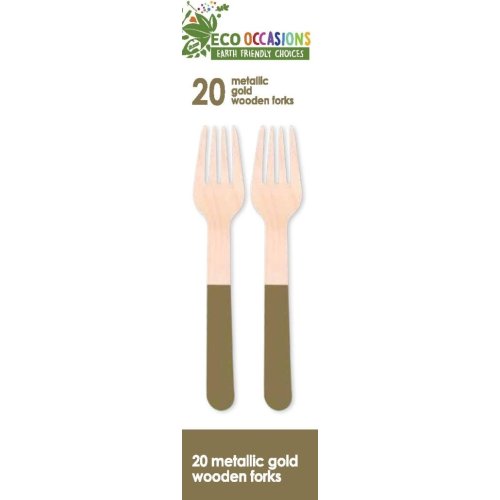 200x Wooden Forks Metallic Gold