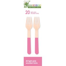 200x Wooden Forks Pastel Pink