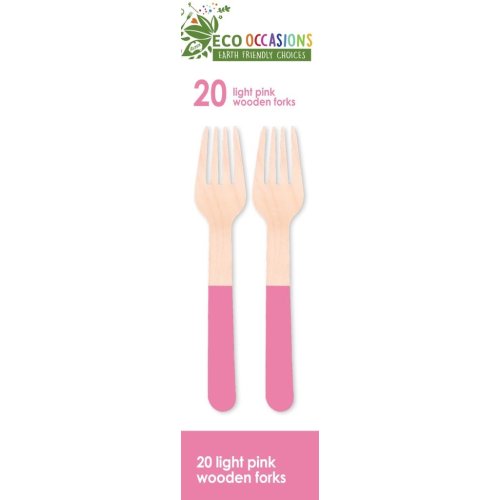 200x Wooden Forks Pastel Pink