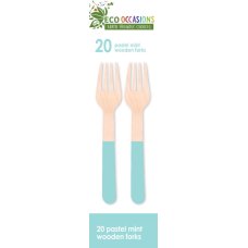 200x Wooden Forks Pastel Mint