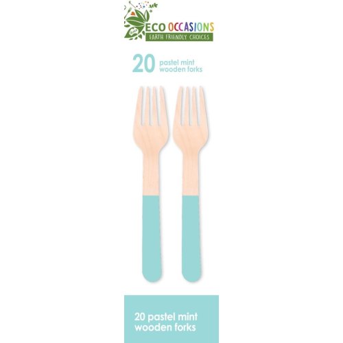 200x Wooden Forks Pastel Mint